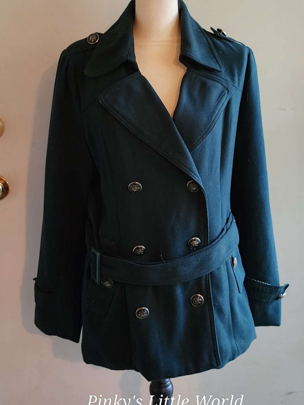 Faith 21 Women's Black Double-Breasted Trench Coat with Belt Forever 21